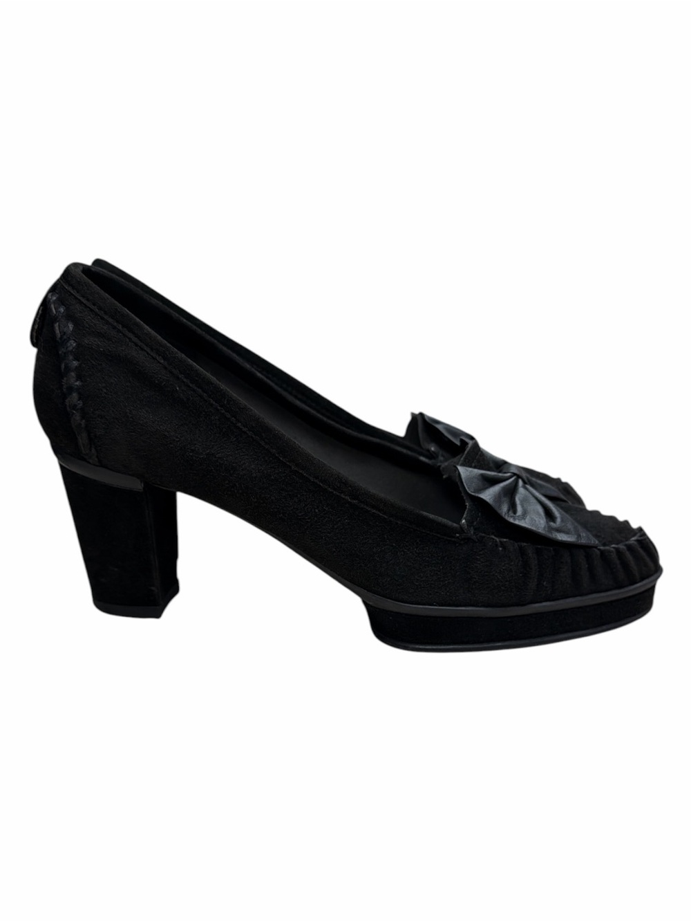 Stuart Weitzman Black Suede Bow Loafer Pumps